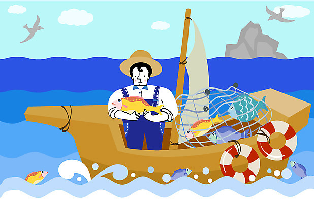 직업 모자 남자 파도 바다 일러스트 갈매기 직장 어류 한명 서기 사람 상반신 성인 구직 돌_바위 바위 잡기 업무 그물 작업실 전문직 어부 일자리 튜브 선박 남자만 남자한명만 성인남자만 성인만 국내일러스트 AI파일 1 잡화 컨셉 수상교통 회사 비즈니스 모션 조류 수중동물 작업 파일형식 벡터