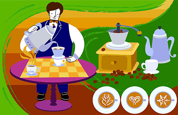 전신 직업 남자 커피 음료 일러스트 탁자 주전자 직장 한명 서기 들기 사람 성인 원두 구직 업무 작업실 차 전문직 커피잔 찻잔 그림 바리스타 일자리 분쇄기 핸드드립 남자만 남자한명만 성인남자만 성인만 국내일러스트 AI파일 1 가구 컨셉 회사 비즈니스 모션 주방용품 잔 작업 커피용품 파일형식 벡터