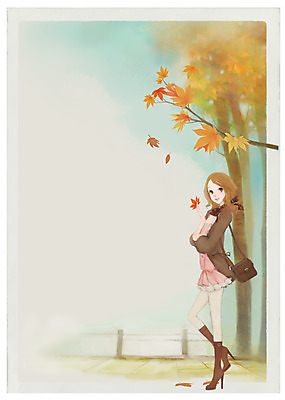 전신 PSD 나무 식물 우먼라이프 라이프스타일 여자 단풍 낙엽 일러스트 거리 한명 서기 들기 사람 성인 라이프 뷰티 산책 여자만 여자한명만 성인여자만 성인만 국내일러스트 1 잎 모션 휴식 생활 파일형식