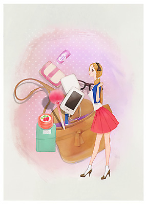 전신 PSD 우먼라이프 라이프스타일 여자 안경 가방 일러스트 한명 서기 사람 성인 라이프 스마트폰 뷰티 펜 볼펜 화장품 핸드백 지갑 오브젝트 립밤 소지품 여자만 여자한명만 성인여자만 성인만 국내일러스트 1 잡화 모션 생활 핸드폰 스마트기기 필기구 파일형식