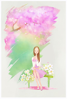 전신 PSD 나무 식물 우먼라이프 라이프스타일 공원 여자 꽃 벤치 의자 일러스트 휴식 한명 사람 앉기 성인 라이프 뷰티 산책 여자만 여자한명만 성인여자만 성인만 국내일러스트 1 공공시설 가구 컨셉 모션 생활 파일형식