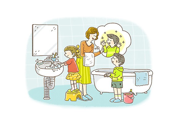 전신 PSD 라이프스타일 여자 어린이교육 교육 남자 딸 어린이라이프 아들 어린이 일러스트 엄마 욕조 서기 안전 사람 소녀 소년 여러명 성인 라이프 수건 청결 거품 거울 세면대 화장실 예방 생활안전 안전수칙 비누 규칙 손씻기 안전교육 코로나바이러스 국내일러스트 다수 가족 모션 생활 위생용품 바이러스 위생 씻기 파일형식