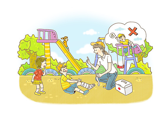 전신 PSD 나무 식물 라이프스타일 공원 여자 어린이교육 교육 남자 어린이라이프 어린이 일러스트 안전 사람 앉기 소녀 소년 성인 라이프 세명 교사 구급상자 상처 미끄럼틀 놀이기구 놀이터 그네 예방 붕대 생활안전 안전수칙 규칙 안전교육 넘어짐 국내일러스트 직업 공공시설 모션 놀이 생활 의료용품 파일형식