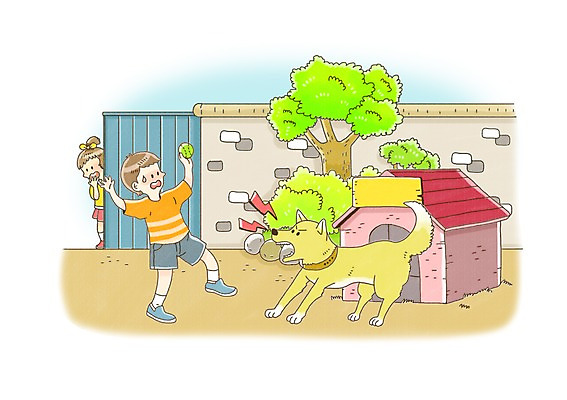 전신 PSD 나무 식물 동물 한마리 라이프스타일 여자 어린이교육 교육 남자 어린이라이프 어린이 일러스트 공 서기 안전 사람 소녀 소년 두명 라이프 담장 문 놀람 개 위험 예방 생활안전 안전수칙 사나움 규칙 개집 안전교육 맹견 어린이만 국내일러스트 1 감정 컨셉 포유류 모션 표정 생활 애견용품 파일형식