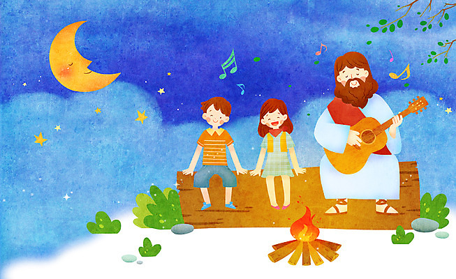 전신 PSD 나무 식물 구름 여자 남자 행복 별 기독교 종교 어린이 악기 백그라운드 연주 음표 일러스트 노래 밤하늘 하늘 함께함 미소 웃음 사람 앉기 소녀 소년 성인 세명 여름 믿음 달 돌_바위 기타 풀 예수 성자 초승달 모닥불 나무토막 성경학교 여름성경학교 국내일러스트 자연요소 기호 계절 감정 음악 컨셉 학교 모션 불 현악기 표정 신_종교 야간 파일형식 여름_계절