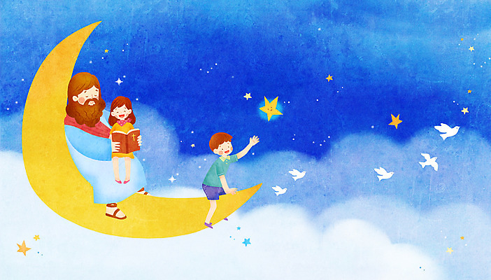 전신 PSD 동물 구름 여자 남자 행복 별 기독교 종교 어린이 백그라운드 일러스트 조류 밤하늘 하늘 함께함 미소 웃음 들기 사람 앉기 소녀 소년 성인 책 세명 여름 믿음 성경 달 예수 초승달 성경학교 여름성경학교 국내일러스트 자연요소 계절 감정 컨셉 종교용품 학교 모션 표정 신_종교 야간 파일형식 여름_계절