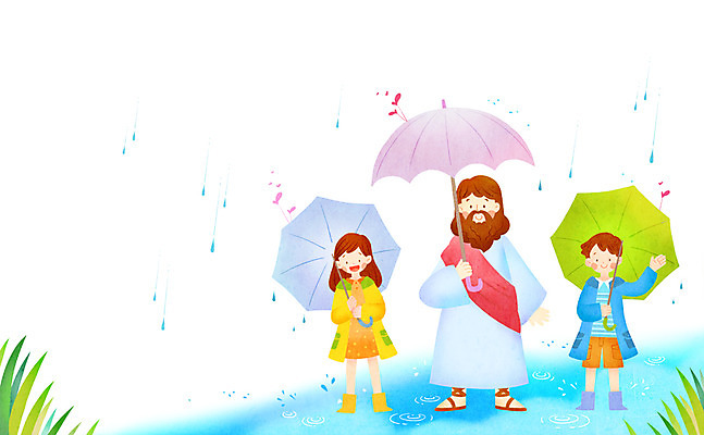 전신 PSD 식물 여자 남자 행복 기독교 종교 어린이 백그라운드 일러스트 우산 날씨 함께함 장화 서기 미소 웃음 들기 사람 소녀 소년 성인 세명 여름 믿음 풀 예수 비 성자 빗방울 우비 성경학교 여름성경학교 국내일러스트 자연요소 옷 계절 감정 신발 컨셉 학교 모션 표정 신_종교 비_날씨 파일형식 여름_계절