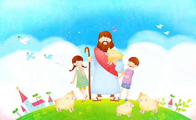 전신 PSD 식물 동물 구름 건축물 여자 남자 행복 기독교 종교 어린이 백그라운드 일러스트 안기 조류 지팡이 하늘 함께함 서기 미소 웃음 사람 소녀 소년 초원 성인 건물 세명 여름 교회 믿음 양 풀 예수 성자 언덕 성경학교 여름성경학교 국내일러스트 자연요소 계절 건축 감정 컨셉 포유류 학교 종교건축 모션 표정 신_종교 파일형식 여름_계절