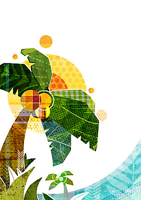 PSD 나무 식물 계절 바다 백그라운드 일러스트 자연 풍경 해변 사람없음 여름 야자수 태양 여름풍경 풀 국내일러스트 자연요소 생태계 파일형식 여름_계절