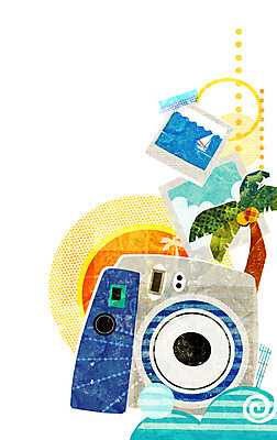 PSD 나무 식물 계절 바다 백그라운드 일러스트 자연 풍경 해변 사람없음 여름 야자수 태양 카메라 여름풍경 폴라로이드 기념사진 국내일러스트 자연요소 전자제품 생태계 파일형식 여름_계절