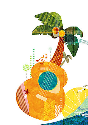 PSD 나무 식물 동물 계절 악기 바다 백그라운드 음표 일러스트 자연 갈매기 조류 풍경 해변 사람없음 여름 야자수 태양 여름풍경 기타 국내일러스트 자연요소 기호 음악 현악기 생태계 파일형식 여름_계절