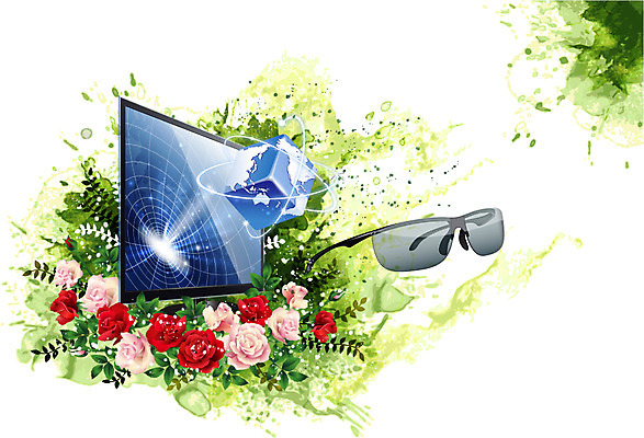 식물 꽃 컬러 백그라운드 잎 꽃백그라운드 일러스트 자연 정보기술 사람없음 전자제품 장미 스크린 텔레비전 입체 퓨전 3D안경 국내일러스트 AI파일 안경 기술 생태계 파일형식 벡터