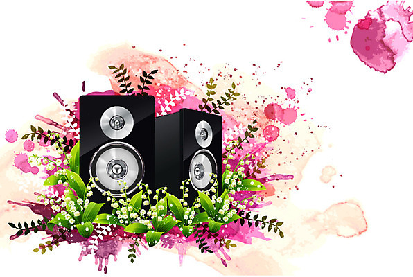 식물 꽃 컬러 음향기기 백그라운드 잎 꽃백그라운드 일러스트 자연 정보기술 사람없음 전자제품 스피커 퓨전 은방울꽃 국내일러스트 AI파일 기술 생태계 파일형식 벡터