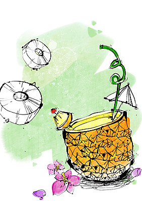 PSD 식물 꽃 음료 음식 백그라운드 과일 라인일러스트 일러스트 디저트 빨대 사람없음 장식 컵 주스 과일주스 파인애플 열대과일 파인애플주스 트로피컬아트 국내일러스트 식기 그림 파일형식