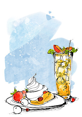 PSD 그릇 식기 접시 음료 음식 백그라운드 과일 라인일러스트 일러스트 딸기 디저트 잔 빨대 사람없음 장식 컵 케이크 얼음 주스 생크림 팬케이크 국내일러스트 자연요소 크림 파일형식