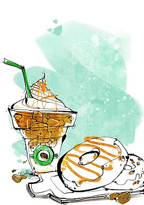 PSD 그릇 식기 접시 커피 음료 음식 빵 백그라운드 라인일러스트 일러스트 디저트 빨대 사람없음 컵 얼음 도넛 생크림 시럽 테이크아웃 캬라멜마끼야또 국내일러스트 자연요소 크림 마끼야또 파일형식