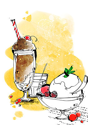 PSD 그릇 식기 음료 백그라운드 라인일러스트 일러스트 아이스크림 디저트 잔 빨대 사람없음 장식 컵 숟가락 쉐이크 국내일러스트 음식 수저 파일형식