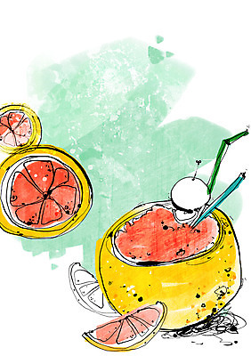 PSD 음료 음식 백그라운드 과일 라인일러스트 일러스트 디저트 빨대 사람없음 장식 컵 주스 과일주스 자몽 자몽주스 국내일러스트 식기 파일형식