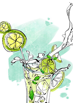 PSD 식기 음료 음식 백그라운드 과일 라인일러스트 일러스트 디저트 잔 물줄기 빨대 사람없음 장식 컵 얼음 주스 레모네이드 라임 트로피컬아트 국내일러스트 자연요소 물 그림 에이드 파일형식