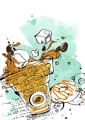 PSD 식기 커피 음료 음식 빵 백그라운드 라인일러스트 일러스트 디저트 사람없음 컵 얼음 원두 도넛 테이크아웃 아이스커피 아이스아메리카노 국내일러스트 자연요소 아메리카노 파일형식