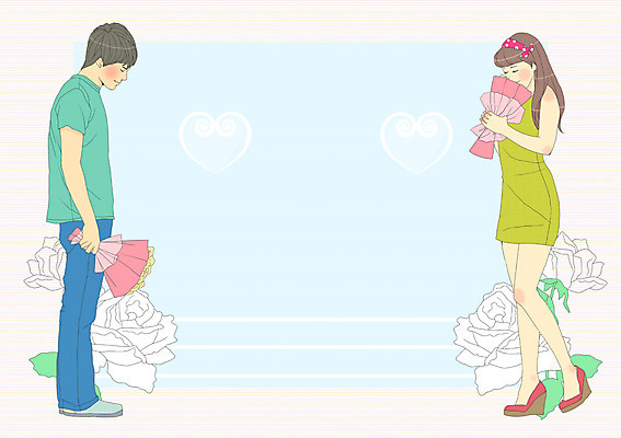 전신 PSD 식물 커플 여자 남자 꽃 꽃다발 커플라이프 데이트 일러스트 선물 사랑 서기 들기 사람 성인 두명 마주보기 성인만 국내일러스트 라이프스타일 감정 관계 모션 파일형식