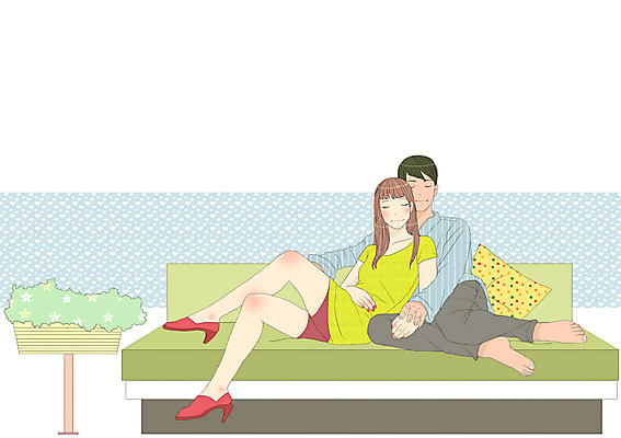 전신 PSD 식물 커플 여자 남자 화분 커플라이프 쿠션 의자 데이트 일러스트 휴식 사랑 사람 앉기 성인 두명 소파 눈감음 기댐 잠 스킨십 성인만 국내일러스트 라이프스타일 감정 가구 컨셉 관계 모션 파일형식