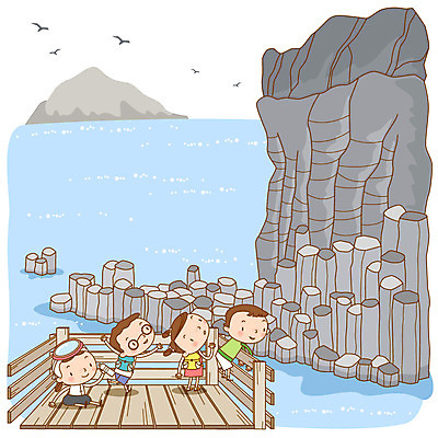 전신 동물 여자 남자 바다 여행 일러스트 갈매기 조류 안내 한국 서기 사람 여러명 관광지 울타리 제주도 돌_바위 바위 해녀 국내여행 주상절리 국내일러스트 AI파일 직업 아시아 다수 모션 담장 파일형식 벡터