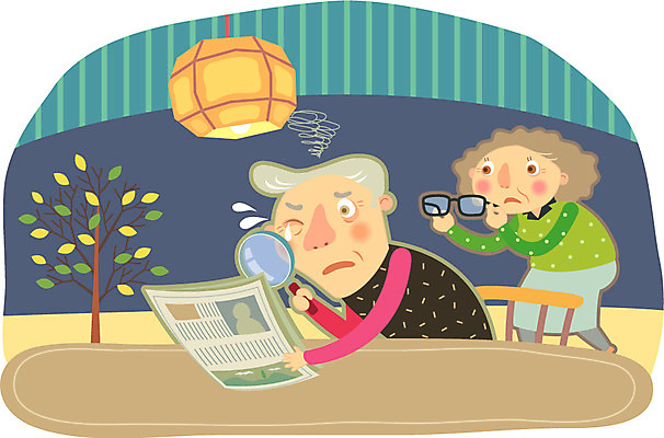 나무 식물 라이프스타일 부부 커플 여자 할아버지 노년 남자 안경 할머니 의자 일러스트 탁자 돋보기 조명 건강 관리 서기 사람 상반신 성인 두명 라이프 실버라이프 노후 건강관리 노부부 관찰 신문 실버 확대 보호 질병 위험 질병관리 시력 노인만 국내일러스트 AI파일 잡화 가구 컨셉 의학 관계 모션 생활 간행물 뉴스 성인만 파일형식 벡터