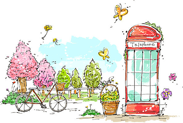 나무 식물 동물 계절 꽃 화분 나비 곤충 백그라운드 일러스트 자연 날리기 풍경 사람없음 바구니 자전거 봄풍경 봄 풀 공중전화 꽃바구니 봄배경 국내일러스트 AI파일 모션 바이크 전화기 생태계 파일형식 벡터