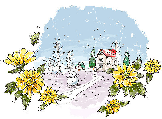 나무 식물 건축물 계절 꽃 백그라운드 겨울 일러스트 자연 눈사람 주택 풍경 사람없음 건물 설원 눈 풀 눈길 복수초 겨울배경 국내일러스트 AI파일 건축 길 생태계 파일형식 벡터