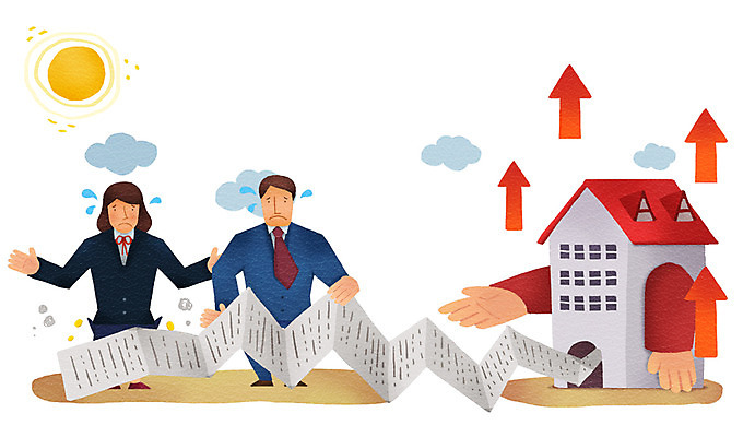 전신 PSD 구름 여자 남자 화살표 종이 일러스트 비즈니스 주택 서기 사람 정장 성인 두명 건물 경제 태양 직장인 비즈니스맨 비즈니스우먼 눈물 불황 계산서 경제불황 세금 울상 성인만 국내일러스트 자연요소 직업 건축물 옷 감정 모션 파일형식