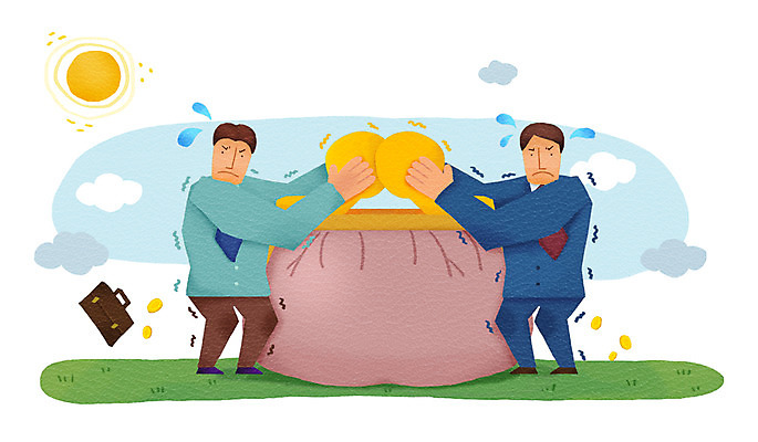 전신 PSD 식물 구름 남자 가방 일러스트 비즈니스 서기 사람 정장 잔디 성인 두명 경제 태양 직장인 비즈니스맨 지갑 동전지갑 불황 경제불황 남자만 성인남자만 성인만 국내일러스트 자연요소 직업 잡화 옷 모션 파일형식