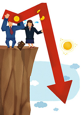 전신 PSD 구름 여자 남자 화살표 가방 일러스트 비즈니스 서기 들기 사람 정장 성인 두명 경제 태양 절벽 돌_바위 바위 직장인 비즈니스맨 비즈니스우먼 하락 눈물 불황 경제불황 울상 성인만 국내일러스트 자연요소 직업 잡화 옷 감정 컨셉 모션 파일형식