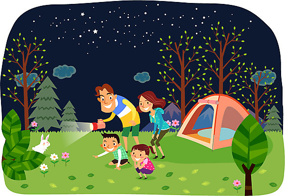 전신 나무 식물 동물 구름 라이프스타일 여자 남자 꽃 별 어린이 일러스트 가족 자연 밤하늘 하늘 레저용품 레저 조명 산 아웃도어 텐트 캠핑도구 서기 들기 사람 앉기 소녀 소년 초원 여러명 성인 취미 라이프 캠핑 토끼 손전등 풀 즐거움 상쾌 국내일러스트 AI파일 자연요소 감정 다수 포유류 관계 모션 생활 반려동물 도구 야간 생태계 파일형식 벡터