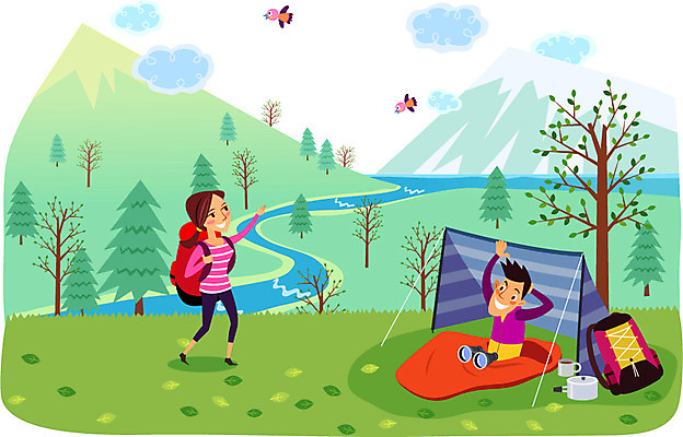 전신 나무 식물 동물 구름 라이프스타일 커플 여자 남자 가방 일러스트 자연 조류 하늘 레저용품 레저 산 아웃도어 텐트 캠핑도구 서기 사람 앉기 초원 성인 취미 두명 라이프 컵 강 망원경 캠핑 풀 개울 냄비 즐거움 상쾌 등산가방 코펠 침낭 성인만 국내일러스트 AI파일 자연요소 식기 잡화 감정 관계 모션 생활 도구 솥 생태계 파일형식 벡터