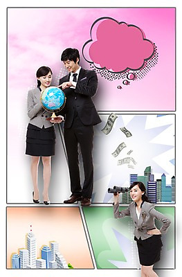전신 PSD 편집 편집이미지 건축물 응시 여자 남자 백그라운드 말풍선 지폐 돈 회사 비즈니스 서기 들기 사람 동양인 정장 빌딩 성인 건물 세명 지구본 망원경 한국인 직장인 비즈니스맨 비즈니스우먼 만화 자르기 과정 카툰스타일 성인만 이미지편집 직업 시선 옷 건축 컨셉 모션 인종 재산 파일형식