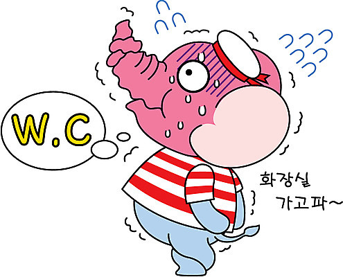 동물 캐릭터 모자 라이프스타일 동물캐릭터 스티커 일러스트 사람없음 일상 라이프 생활 화장실 땀 비코와아리 코끼리캐릭터 떨림 식은땀 참기 일러캐릭터 AI파일 잡화 모션 코끼리 파일형식 벡터