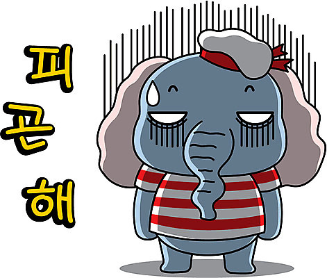 동물 캐릭터 모자 라이프스타일 동물캐릭터 스티커 일러스트 피곤 사람없음 일상 라이프 생활 비코와아리 코끼리캐릭터 다크서클 일러캐릭터 AI파일 잡화 컨셉 코끼리 파일형식 벡터