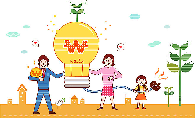 전신 식물 건축물 여자 남자 딸 어린이 돈 일러스트 전구 가정 가족 전등 주택 서기 사람 소녀 성인 건물 세명 금융 경제 새싹 동전 저축 절약 플러그 코드 백열등 가정경제 금융의날 국내일러스트 AI파일 건축 컨셉 관계 모션 조명 재산 파일형식 벡터 법정기념일