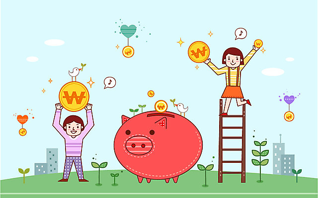 전신 식물 건축물 여자 남자 어린이 돈 일러스트 사다리 가정 가족 서기 들기 사람 소녀 소년 두명 건물 금융 경제 새싹 동전 저축 돼지저금통 저금통 절약 가정경제 어린이만 금융의날 국내일러스트 AI파일 건축 컨셉 관계 모션 도구 재산 파일형식 벡터 법정기념일