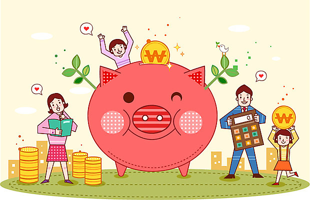 전신 식물 여자 남자 딸 아들 어린이 돈 일러스트 가정 가족 서기 사람 소녀 소년 여러명 성인 금융 경제 새싹 동전 저축 돼지저금통 저금통 계산기 절약 가정경제 금융의날 국내일러스트 AI파일 다수 컨셉 관계 모션 문구용품 장비 재산 파일형식 벡터 법정기념일