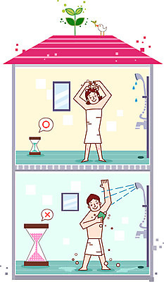 전신 식물 건축물 여자 남자 일러스트 가정 가족 주택 서기 사람 성인 두명 건물 물 경제 새싹 목욕 거품 거울 저축 욕실 절약 모래시계 가정경제 샤워기 머리감기 성인만 금융의날 국내일러스트 AI파일 자연요소 건축 모래 시계 컨셉 관계 모션 금융 청결 파일형식 벡터 법정기념일