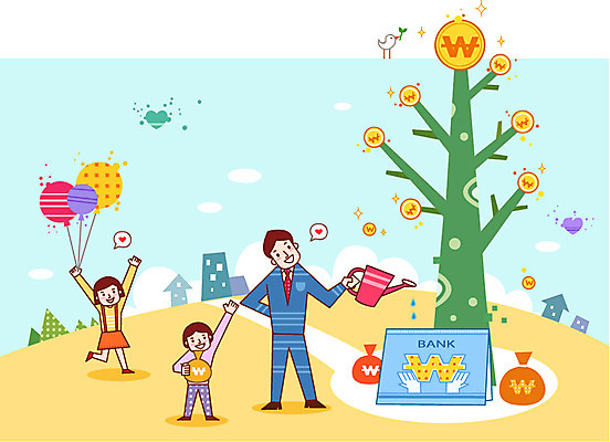 전신 나무 건축물 여자 남자 딸 아들 어린이 돈 일러스트 가정 가족 주택 서기 들기 사람 소녀 소년 성인 건물 세명 금융 경제 동전 물뿌리개 저축 절약 돈다발 가정경제 통장 풍선 돈나무 금융의날 국내일러스트 AI파일 식물 건축 컨셉 관계 모션 재산 파일형식 벡터 법정기념일