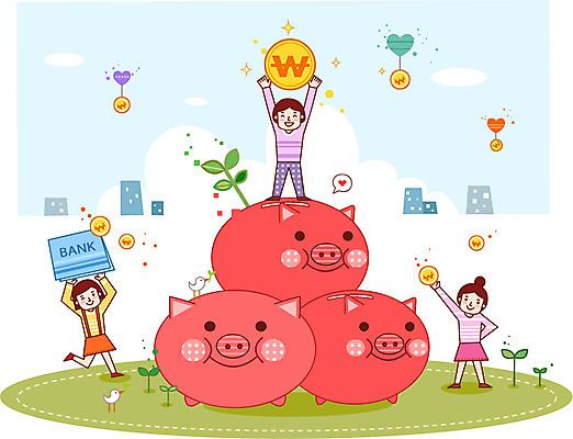 전신 식물 여자 남자 어린이 돈 일러스트 가정 가족 서기 사람 소녀 소년 세명 금융 경제 새싹 동전 저축 돼지저금통 저금통 절약 가정경제 통장 어린이만 금융의날 국내일러스트 AI파일 컨셉 관계 모션 재산 파일형식 벡터 법정기념일