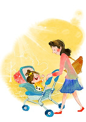 전신 PSD 라이프스타일 여자 딸 행복 일러스트 가족 엄마 서기 사람 성인 두명 라이프 자녀 아기 가족라이프 즐거움 외출 유모차 여자만 국내일러스트 감정 관계 모션 생활 아기용품 파일형식