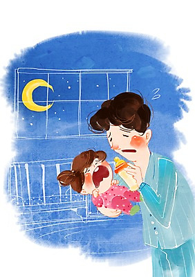 PSD 라이프스타일 남자 딸 행복 일러스트 창문 가족 안기 서기 들기 사람 상반신 성인 두명 라이프 잠옷 육아 달 자녀 아기 가족라이프 아빠 우유병 젖병 울음 초승달 즐거움 남자만 부녀 싱글대디 한부모가족 국내일러스트 자연요소 옷 감정 관계 모션 병_용기 표정 생활 아기용품 우유 파일형식