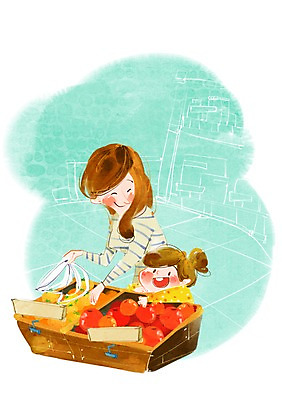 PSD 라이프스타일 여자 딸 행복 과일 일러스트 가족 엄마 귤 서기 사람 상반신 성인 두명 라이프 쇼핑 장보기 바구니 전시 자녀 아기 가족라이프 사과 즐거움 비닐 여자만 국내일러스트 감정 관계 모션 재질 생활 파일형식