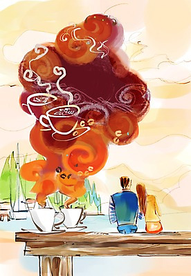 PSD 나무 식물 라이프스타일 커플 여자 남자 호수 여유 커피 음료 말풍선 요트 일러스트 티타임 휴식 사람 앉기 상반신 성인 두명 라이프 컵 강 원두 차 커피잔 찻잔 낟알 성인만 국내일러스트 식기 감정 컨셉 배_교통 관계 모션 잔 생활 파일형식