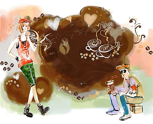 전신 PSD 라이프스타일 여자 남자 여유 커피 음료 말풍선 일러스트 티타임 휴식 서기 들기 사람 앉기 성인 두명 라이프 컵 원두 차 커피잔 찻잔 낟알 종이컵 성인만 국내일러스트 식기 감정 컨셉 모션 잔 생활 일회용 파일형식