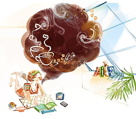 PSD 나무 식물 라이프스타일 여자 여유 커피 음료 말풍선 일러스트 창문 티타임 휴식 한명 사람 앉기 상반신 성인 라이프 책 컵 독서 펼침 원두 차 커피잔 찻잔 낟알 여자만 여자한명만 성인여자만 성인만 국내일러스트 1 식기 감정 컨셉 모션 잔 생활 파일형식